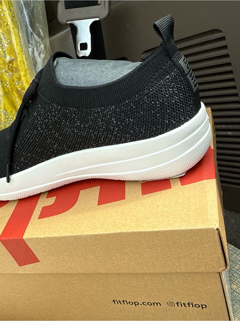 Fitflop Black Knit Slip-On Casual Sneaker with White Sole